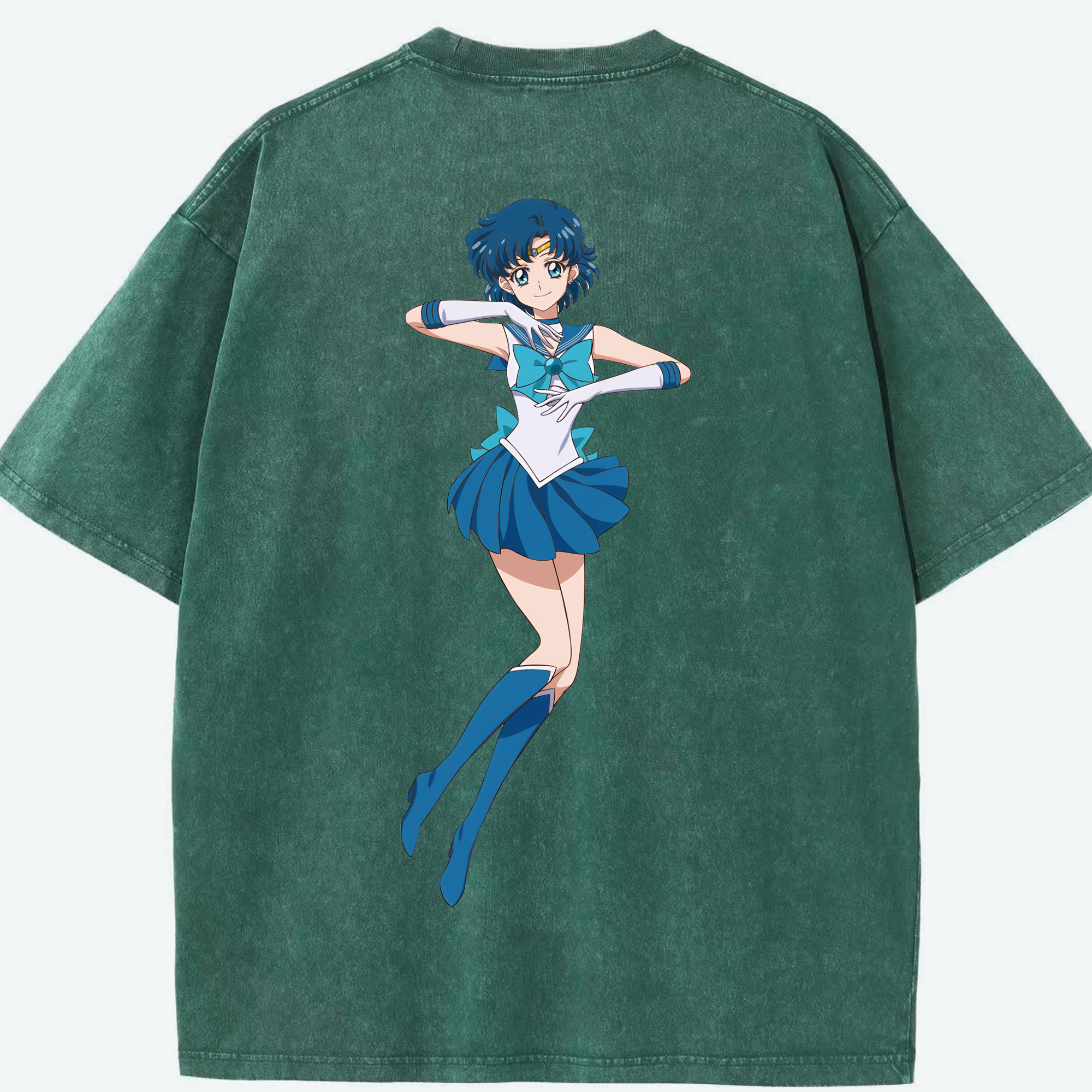 （画像用） 美少女戦士セーラームーン 水野 亜美 みずの あみ Sailor Moon Mizuno Ami 綿100% ヴィンテージ風 半袖Tシャツ（背面プリント）